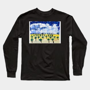 Trees on Yellow Grass - Acrylic - Greeting Card Long Sleeve T-Shirt